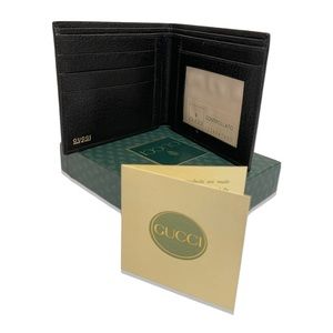 RARE GUCCI Mens Vintage Black Leather Bi-Fold Wallet